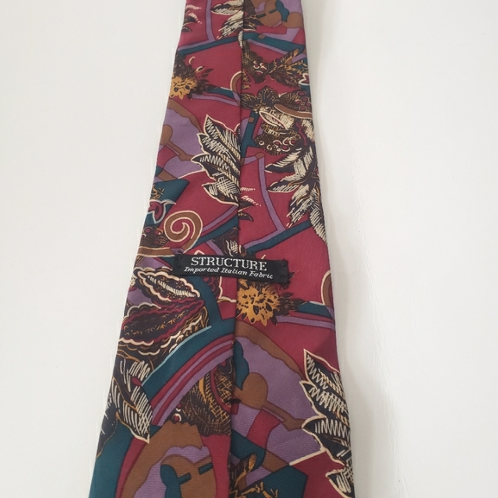 Imported Italian Fabric Vintage Burgundy Men Tie - Picture 4 of 7